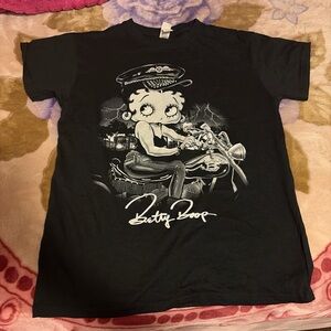 Betty Boop Women's Black Graphic Tee — Motorcycle Design